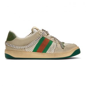 Gucci White and Off-White Crystal Screener Sneakers (5709030YI20)