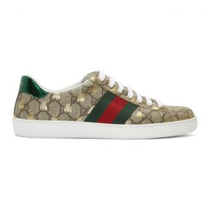 Gucci Beige and Brown GG Supreme Bees Ace Sneakers (548950 9N020)
