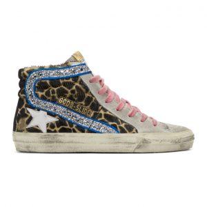 Golden Goose Silver Pony Animalier Slide Sneakers (G35WS595.A39)