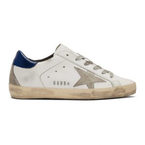 Golden Goose White and Navy Superstar Sneakers (GCOWS590.A7)
