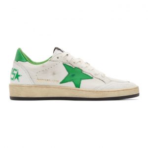 Golden Goose White and Green Ball Star Sneakers (G35WS592.U8)