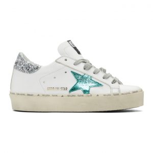 Golden Goose White and Green Hi Star Sneakers (G35WS945.G5)