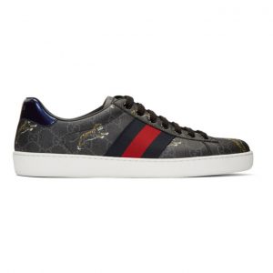 Gucci Black and Grey Supreme Ace GG Tiger Sneakers (429445 G0K20)