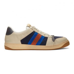 Gucci Off-White and Navy GG Screener Sneakers (546551 99W20)