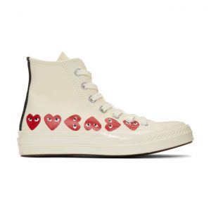 Comme des Garcons Play Off-White Converse Edition Multiple Hearts Chuck 70 High Sneakers (P1K116)