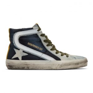 Golden Goose Blue and Grey Denim Slide Sneakers (F36WS595.A94)