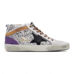 Golden Goose Silver Glitter Mid Star Sneakers (G36WS634.A24)