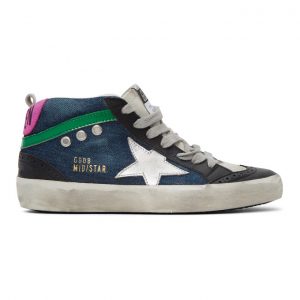 Golden Goose Blue Denim Mid Star Sneakers (G36WS634.A23)