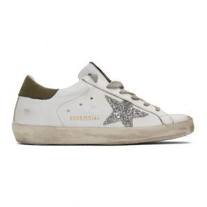 Golden Goose White and Silver Glitter Superstar Sneakers (F36WS590.N85)