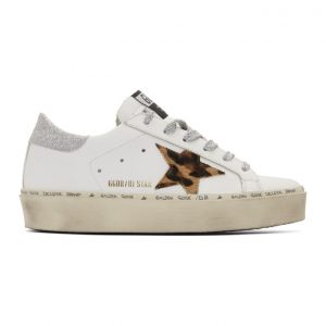 Golden Goose White and Silver Leopard Lurex Hi Star Sneakers (G36WS945.M7)