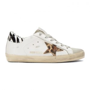 Golden Goose White Leopard Superstar Sneakers (G36WS590.T94)
