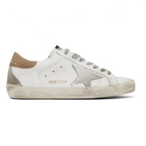 Golden Goose White and Brown Lizard Superstar Sneakers (G36MS590.S78)