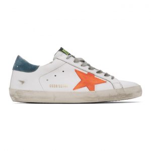 Golden Goose White and Orange Superstar Sneakers (G36MS590.T79)