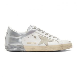 Golden Goose White and Silver Superstar Sneakers (G36MS590.U70)