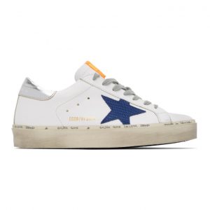 Golden Goose White and Navy Hi Star Sneakers (G36MS945.P3)