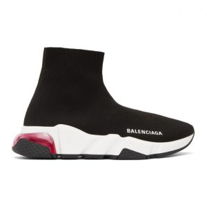 Balenciaga Black and Pink Clear Sole Speed Sneakers (607543-W05GG)