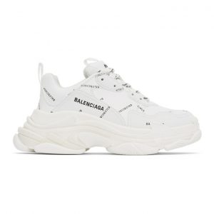 Balenciaga White and Black Allover Logo Triple S Sneakers (536737-W2FA1-9010)