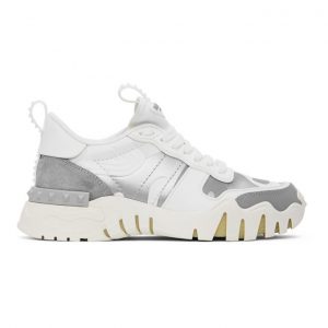 Valentino White and Silver Valentino Garavani Camo Rockrunner Sneakers (TW0S0X89MHB)