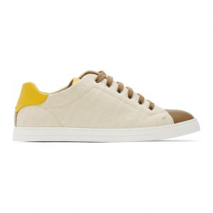 Fendi Beige and Brown Canvas Leather Sneakers (7E1350 AAWX)