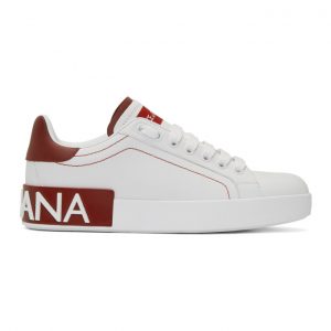 Dolce and Gabbana White and Red Portofino Sneakers (CK1587 AH526)