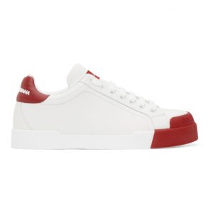 Dolce and Gabbana White and Red Portofino Sneakers (CS1802 AW113)