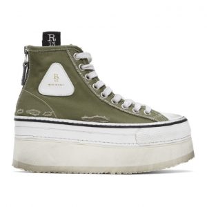 R13 Green and White Platform High Top Sneakers (R13S0070-005)