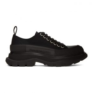 Alexander McQueen Black Canvas Tread Slick Platform Low Sneakers (611705W4L32*)