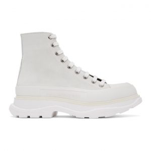 Alexander McQueen Off-White Suede Tread Slick Platform High Sneakers (627206WHBGN)