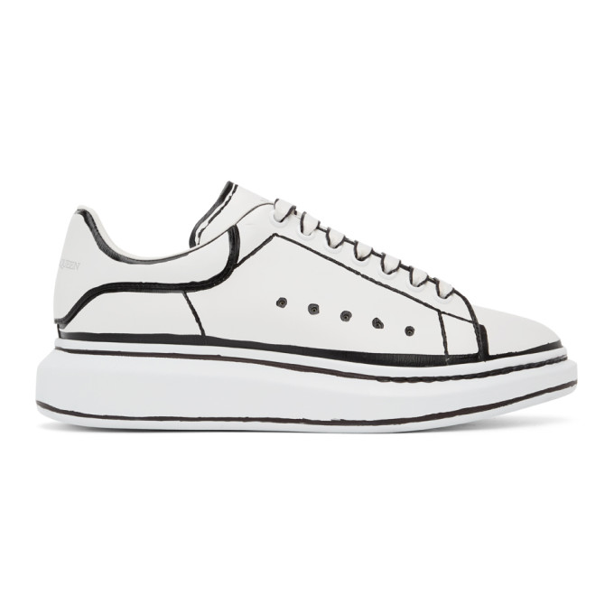 Alexander McQueen White and Black Outline Oversized Sneakers (627867WHYBI)