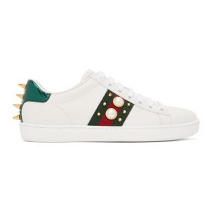 Gucci White Pearl Stud New Ace Sneakers (431887 02JP0)