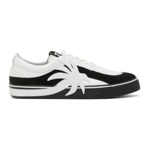 Palm Angels White and Black Palm Vulcanized Low Sneakers (PMIA047E20LEA0021001)