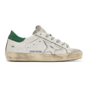 Golden Goose White and Green Glittered Superstar Sneakers (F34WS590.E10)