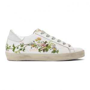 Golden Goose White Flowers Embroidered Superstar Sneakers (G34WS590.O33)