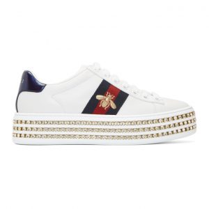 Gucci White Crystal New Ace Sneakers (505995 DOPE0)