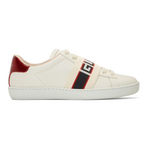 Gucci White Elastic Band New Ace Sneakers (525269 0FIV0)