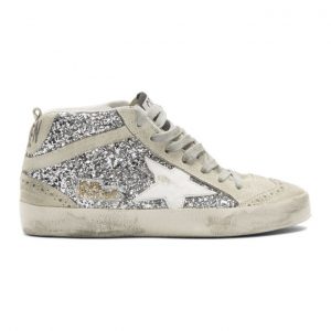 Golden Goose Silver Glitter Mid Star Sneakers (G35WS634.T4)
