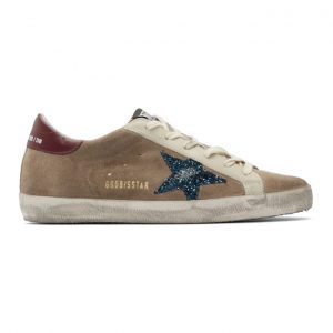 Golden Goose Beige and Blue Suede Superstar Sneakers (G35WS590.R42)