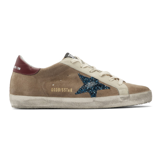 Golden Goose Beige and Blue Suede Superstar Sneakers (G35WS590.R42)