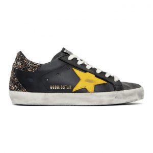 Golden Goose Black and Yellow Glitter Superstar Sneakers (G35WS590.P11)
