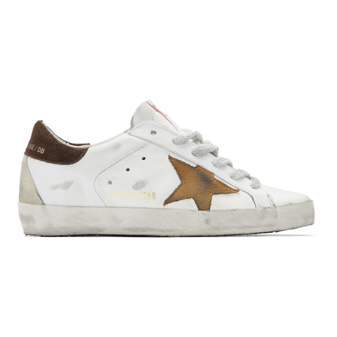 Golden Goose White and Brown Star Superstar Sneakers (G35WS590.R46)