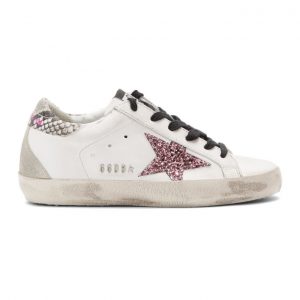 Golden Goose White Glitter Star Snakeskin Superstar Sneakers (G35WS590.R56)