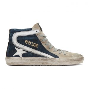 Golden Goose Blue and Grey Denim Slide Sneakers (G35MS595.A46)