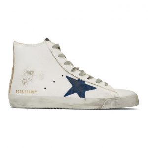 Golden Goose White and Gold Francy Sneakers (G35MS591.C20)