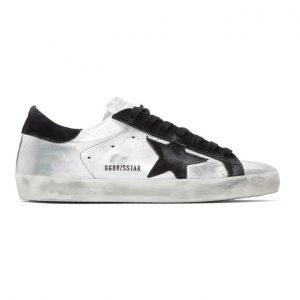 Golden Goose Silver and Black Superstar Sneakers (GCOMS590.A8)