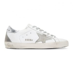 Golden Goose White and Silver Superstar Sneakers (GCOMS590.W77)