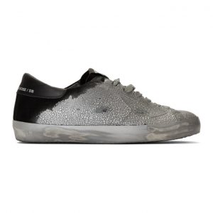 Golden Goose Silver and Black Suede Superstar Sneakers (G35MS590.Q57)