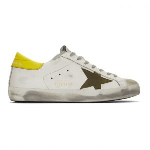 Golden Goose White and Khaki Superstar Sneakers (G35MS590.Q73)