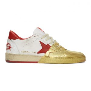 Golden Goose White and Gold Ball Star Sneakers (G35MS592.A14)