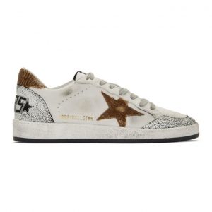 Golden Goose White and Brown Snake Ball Star Sneakers (G35MS592.A17)