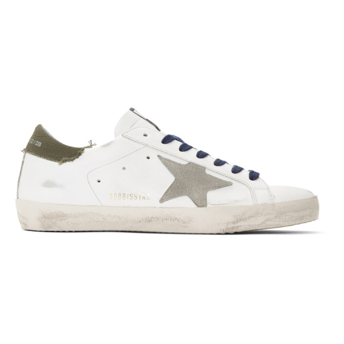 Golden Goose White and Khaki Superstar Sneakers (G35MS590.Q82)